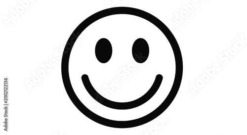 Simple black and white vector illustration of a friendly happy smiley face on white background