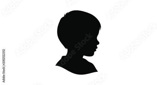 A detailed black silhouette illustration of a young child's profile on white background