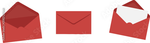 Three red envelopes in different states mail letter