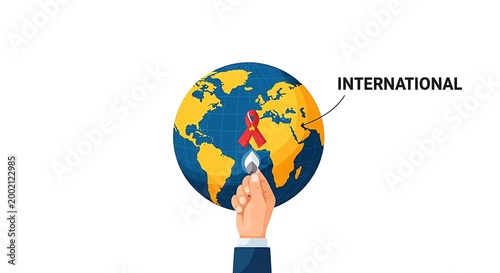 A man looking at a globe of the world with an international travel concept.