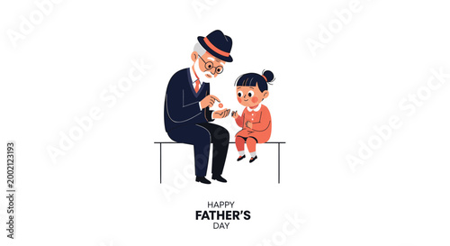 Father's Day, Happy Father's Day, Cartoon Dad, Child Illustration, Vector Greeting