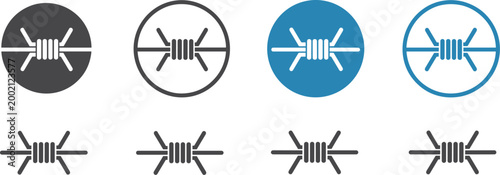 Barbed Wire Icons In Circles And Linear Formats symbol