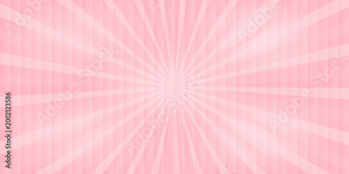 Candy color sunburst wallpaper. Abstract pink cream sunbeams design background. Spinning lines for template, banner, poster, flyer. Sweet rotating cartoon swirl or whirlpool.