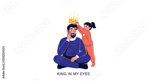 Father and child illustration, King in my eyes crown, Family love vector