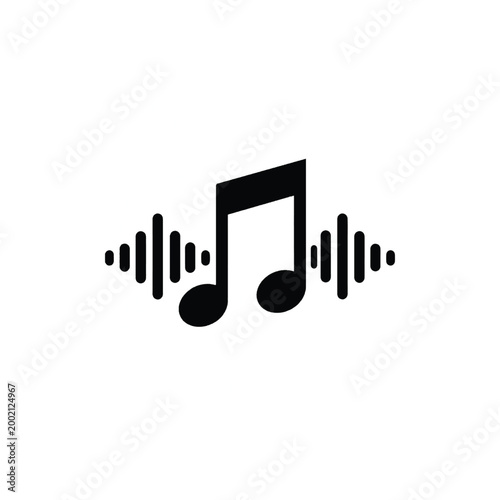 Music note and sound wave icon black silhouette on white background high quality professional detailed modern