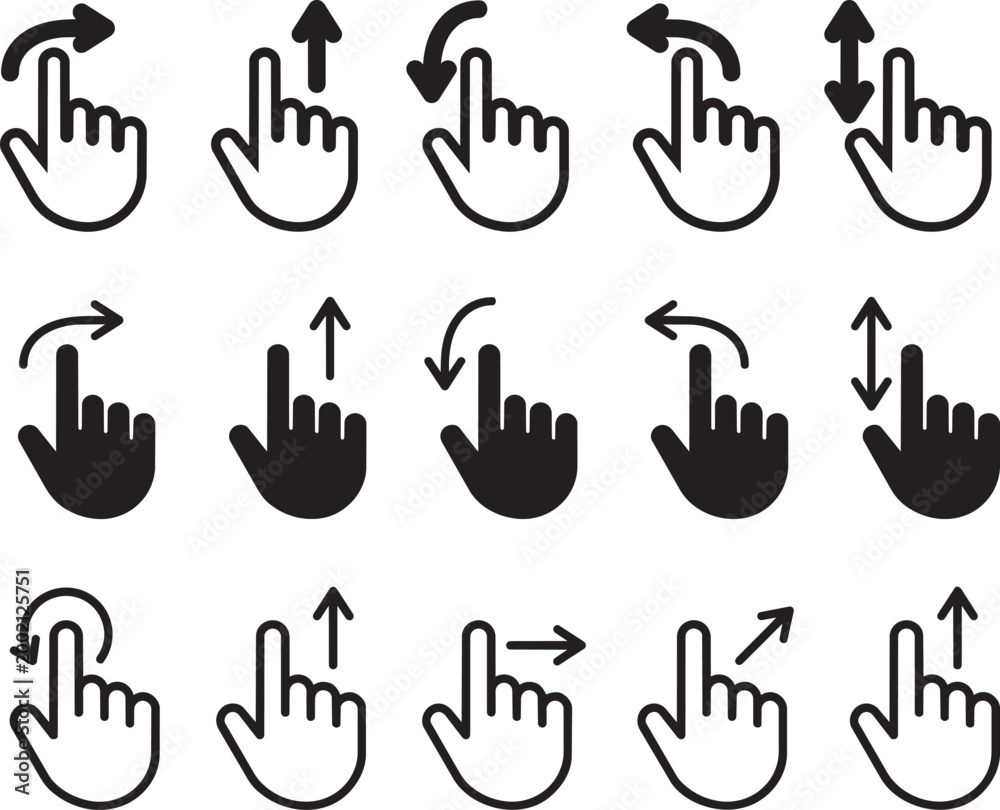 Fototapeta premium Set of touch screen gesture icons, hand swipe and tap signs