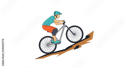 Active young male rider wearing protective gear skillfully maneuvers a bicycle uphill on a natural trail demonstrating balance and control during an outdoor adventure
