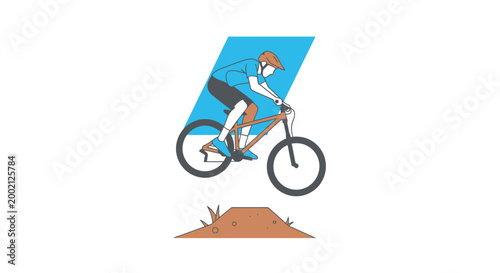 Athlete performs thrilling mountain bike jump performing aerial maneuver over dirt ramp during extreme sports competition active lifestyle fun outdoor recreation adventure active pursuit thrill