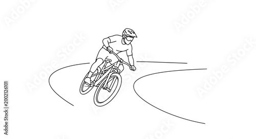 Athlete skillfully navigating a winding pathway on a mountain bicycle demonstrating athletic prowess and active lifestyle pursuits in outdoor recreational sport activities