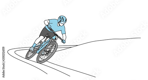 A person wearing athletic apparel and a helmet enjoys riding a bicycle around a curve on a winding track showcasing an active outdoor lifestyle and recreational pursuit