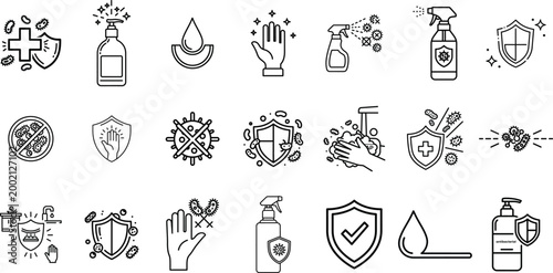 Collection of hand drawn line art icons representing various objects and symbols