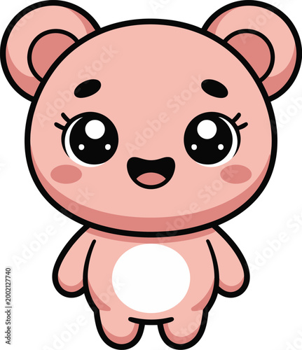 Cute pink teddy bear character with big sparkly eyes and a happy smile vector illustration