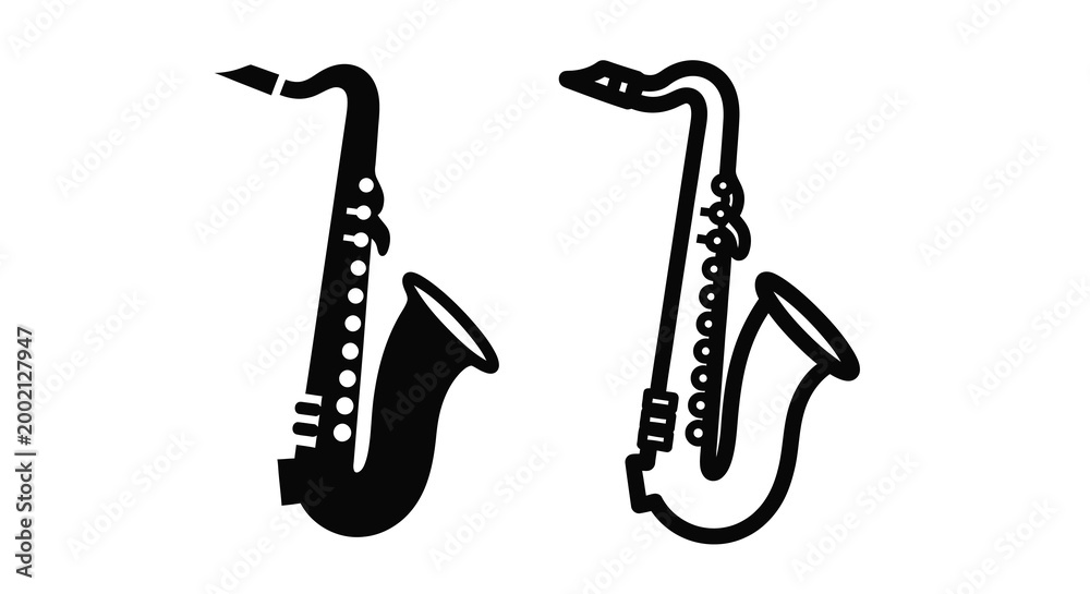 Naklejka premium Saxophone silhouettes black musical instrument design on a white background