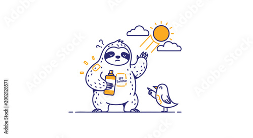 funny sloth, sloth illustration, summer sloth, sloth with sunglasses