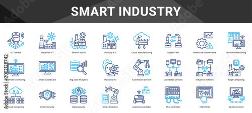 SMART INDUSTRY  Icon set collection. Vector icon pack featuring thematic icons for your presentations or business.