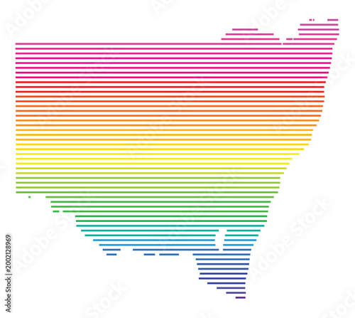 Map of the State New South Wales (AU) showing the area with parallel horizontal lines in rainbow colors.