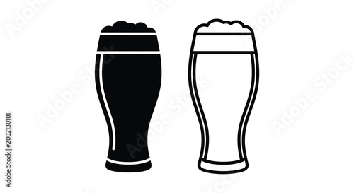 Two beer glasses filled and empty black and white silhouette