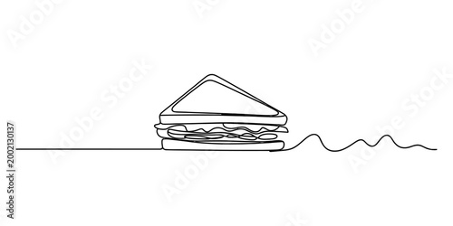 Continuous single line drawing of a fresh sandwich