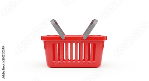 Red Plastic Shopping Basket Isolated on White Background