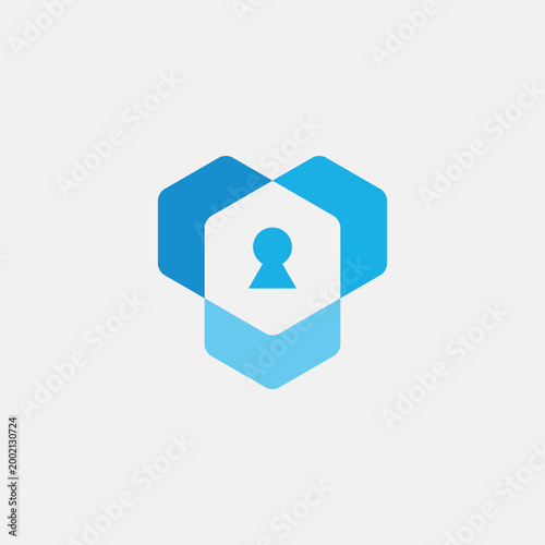 Abstract Blue Hexagonal Security Icon with Keyhole Symbol.