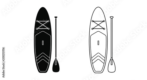 Paddle board and paddle black and white silhouette