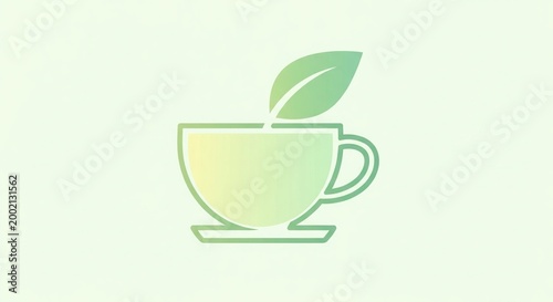 Green Herbal Tea Cup Icon with Leaf on Gradient Background