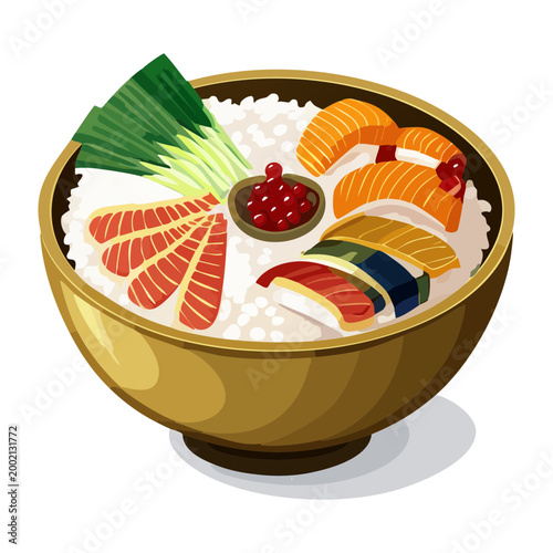 Schilderij op canvas Colorful chirashi don bowl with assorted fish slices and salmon roe for authenti