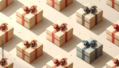 Seamless Gift Box Pattern with Red Ribbon Minimal Holiday Background