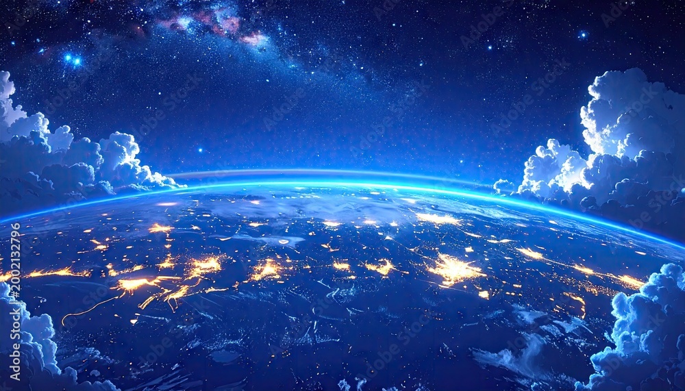 Fototapeta premium Stunning nighttime view of earth from space showing city lights and stars