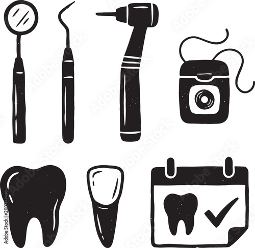 Dental care tools and teeth vector illustration