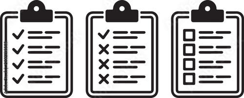 Three Clipboards with Different Checklist Statuses Keywords: checklist, clipboard, task, to-do
