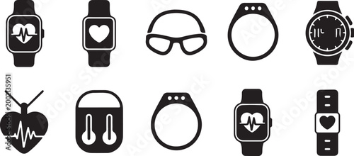 Fitness and wearable technology icons in silhouette