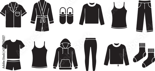 Pajamas and loungewear clothing icons sleepwear apparel