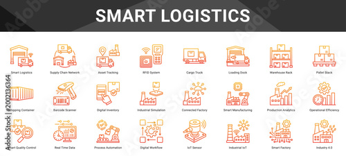 SMART LOGISTICS  Icon set collection. Vector icon pack featuring thematic icons for your presentations or business.