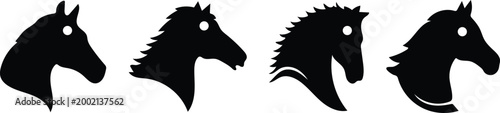 Set of Horse Head Silhouette Vector Icons for Equestrian Logo and Animal Branding Design.