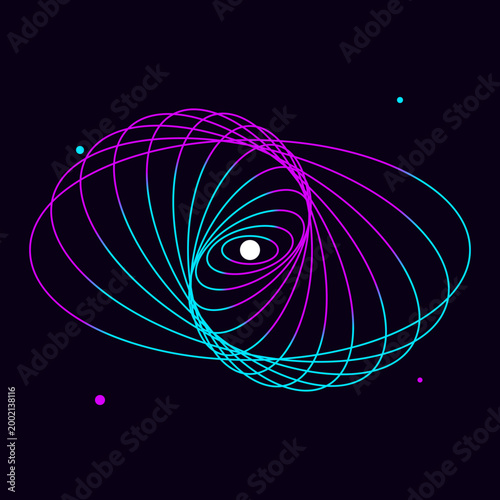 Quadro su tela Abstract digital neon portal featuring glowing concentric elliptical rings swirl
