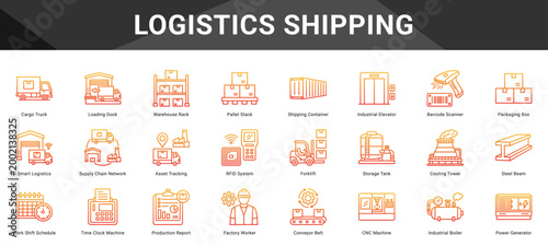 LOGISTICS SHIPPING  Icon set collection. Vector icon pack featuring thematic icons for your presentations or business.