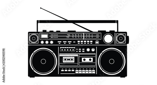 boombox silhouette with antenna and cassette player high quality professional detailed