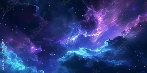 Blue space galaxy background with stars, nebula and cosmic night sky illustration