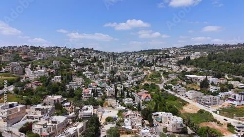 Abu Ghosh village From Above Near Jerusalem Highway, Aerial view on a beautiful day
