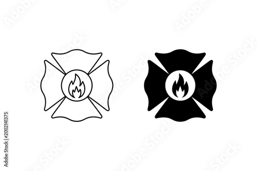 Firefighter maltese cross symbol with flame icon