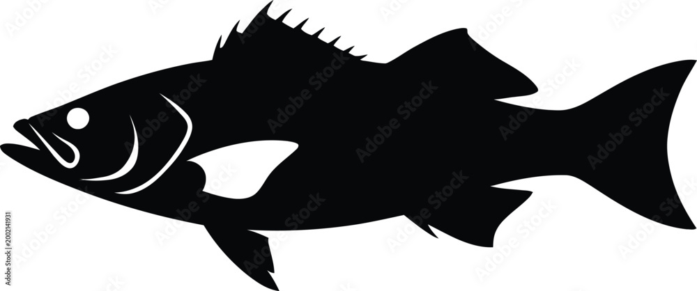 Fototapeta premium Black fish silhouette vector graphic isolated on a white background