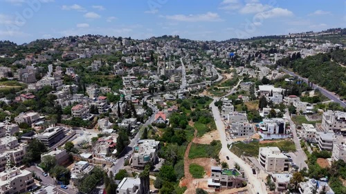 Abu Ghosh village From Above Near Jerusalem Highway, Aerial view on a beautiful day