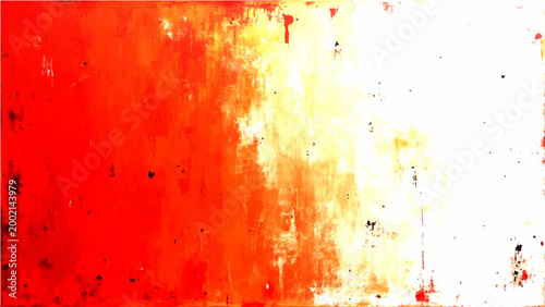 Abstract Vector background with grunge red and yellow texture, with paint splatters, scratches, and a faded appearance.