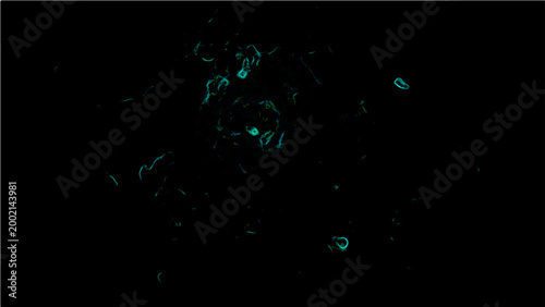Fotografie Abstract Vector Glowing neon shapes on deep black surface in the dark and illustration design element
