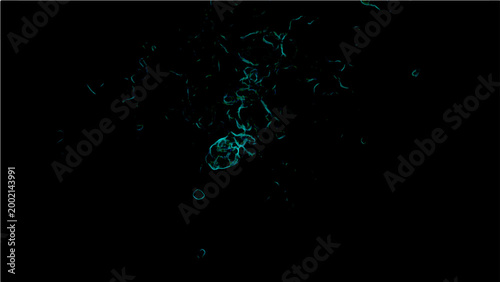 Abstract Vector glowing cyan fractals pattern in the dark with random fractal forms and vibrant colors against the black background.