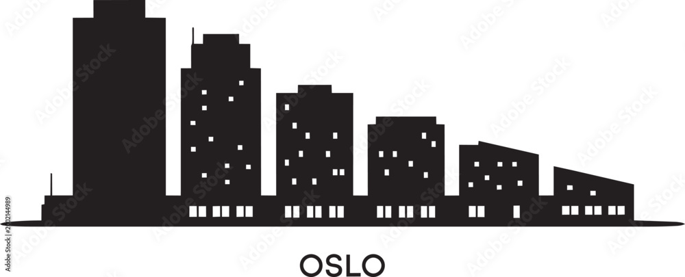 Obraz premium Oslo skyline vector illustration with silhouetted buildings and city lights with city view modern