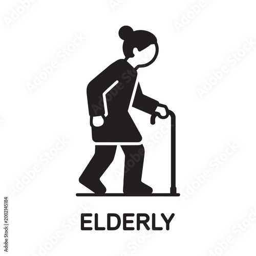 elderly person icon with cane on white background