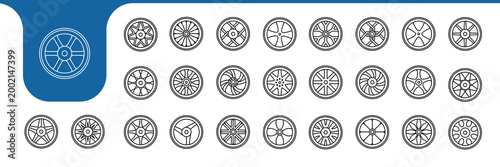 icons of types and kinds rims design vector