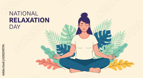 Young woman practicing yoga in a peaceful outdoor setting for relaxation and mindfulness on relaxation day